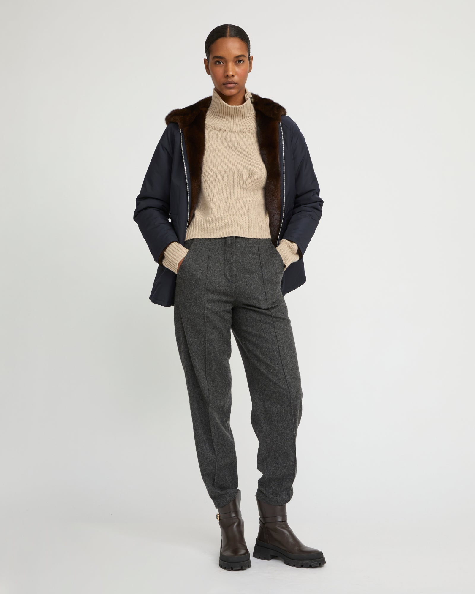 Hooded blouson in mink fur reversible technical fabric -Yves Salomon