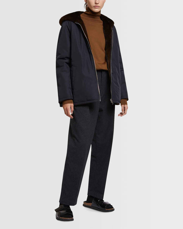 Hooded blouson in mink fur reversible technical fabric