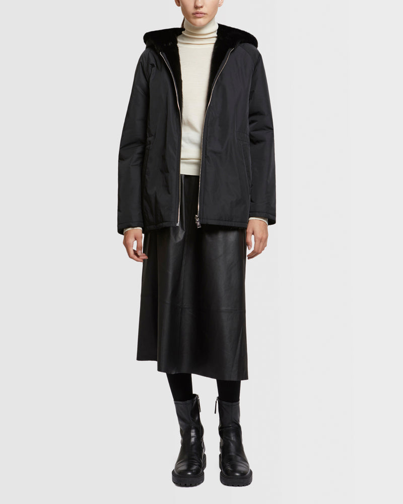 Hooded blouson in mink fur reversible technical fabric