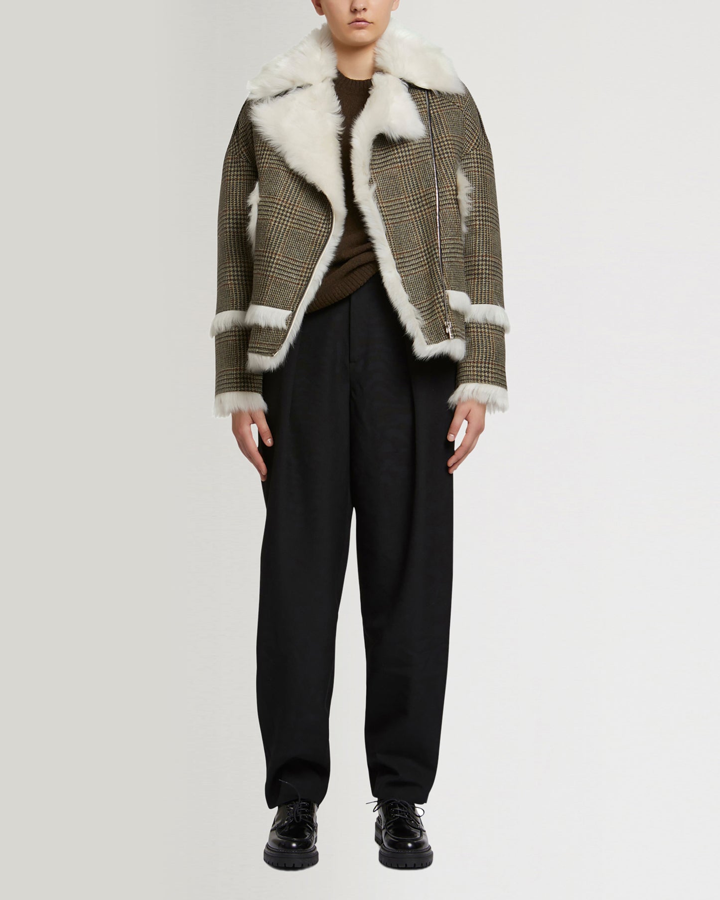Black Friday 2025- Woollen fabric and shearling biker jacket-Yves Salomon-Winter sale & boxing day