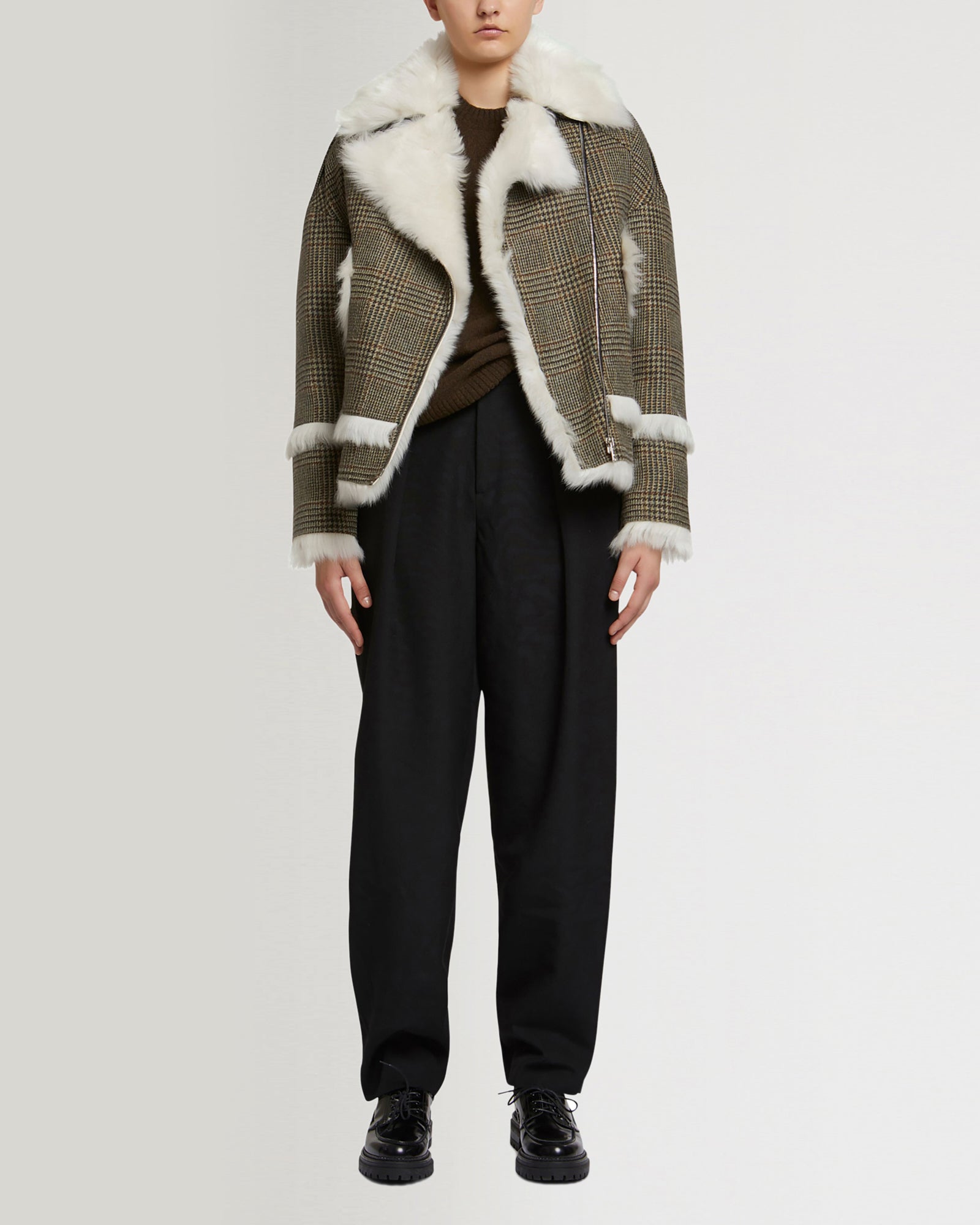 Black Friday 2025- Woollen fabric and shearling biker jacket-Yves Salomon-Winter sale & boxing day