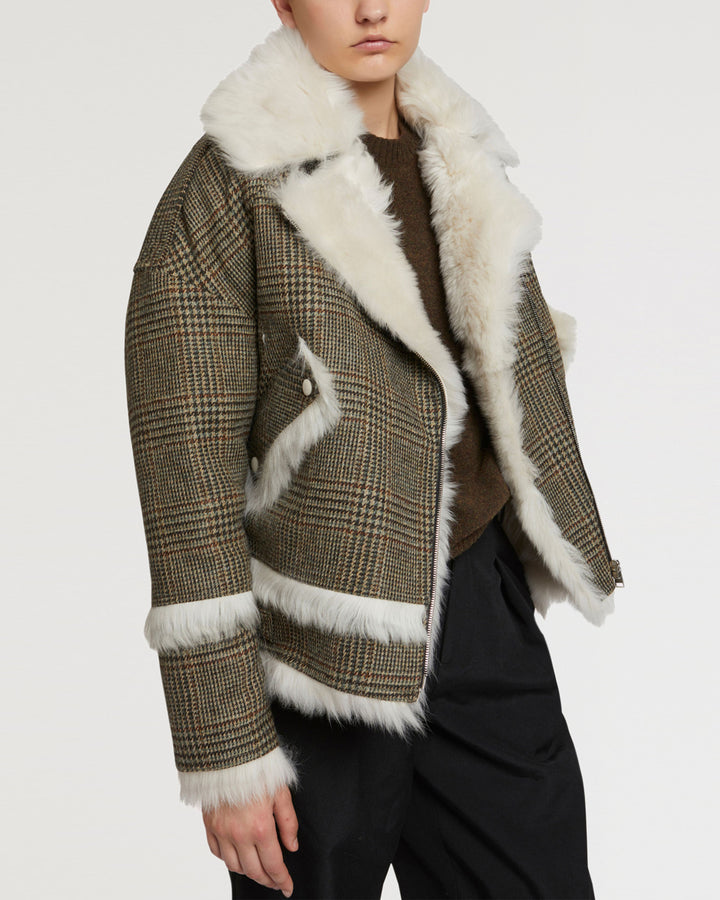 Black Friday 2025- Woollen fabric and shearling biker jacket-Yves Salomon-Winter sale & boxing day