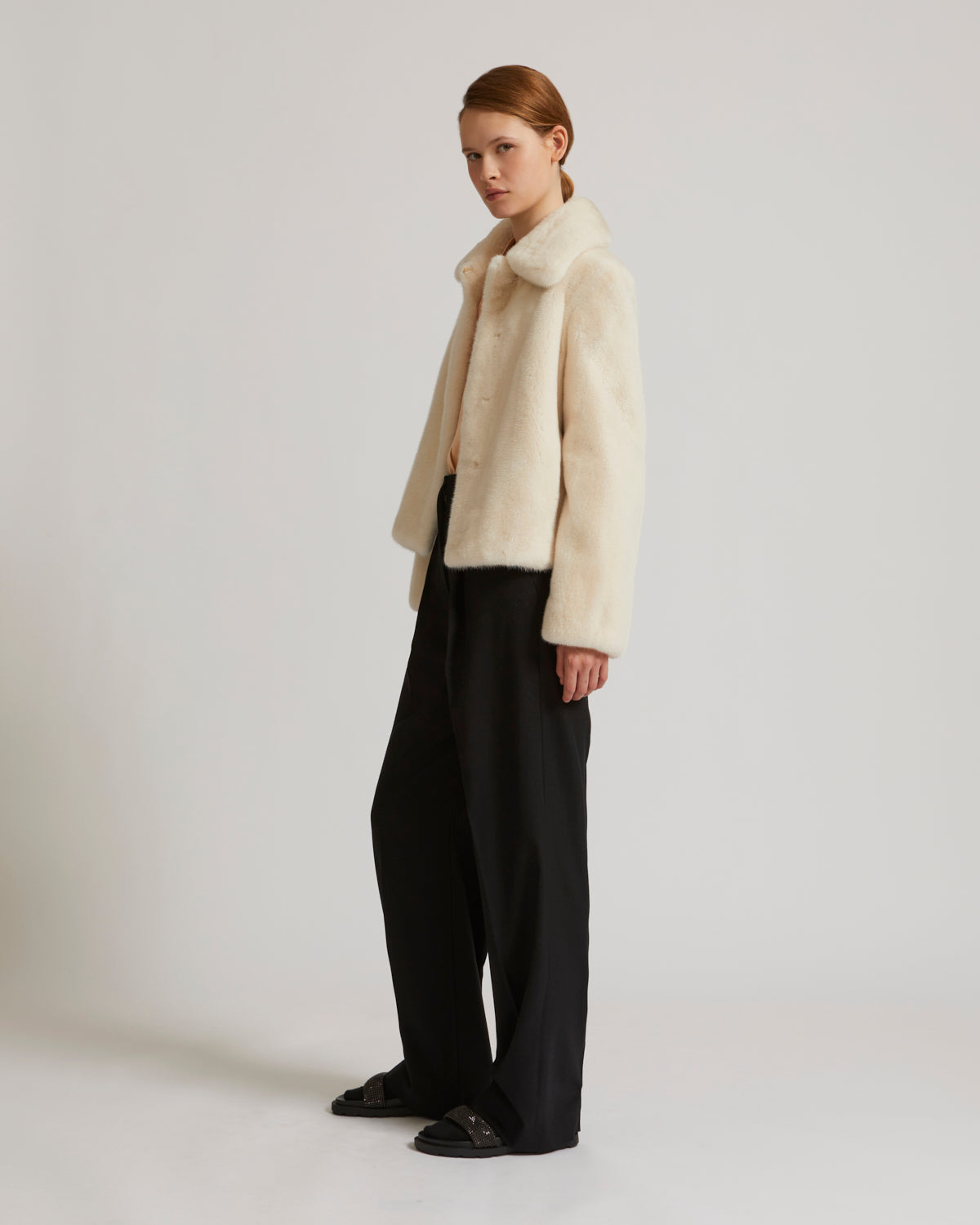 Short jacket in long-haired mink fur