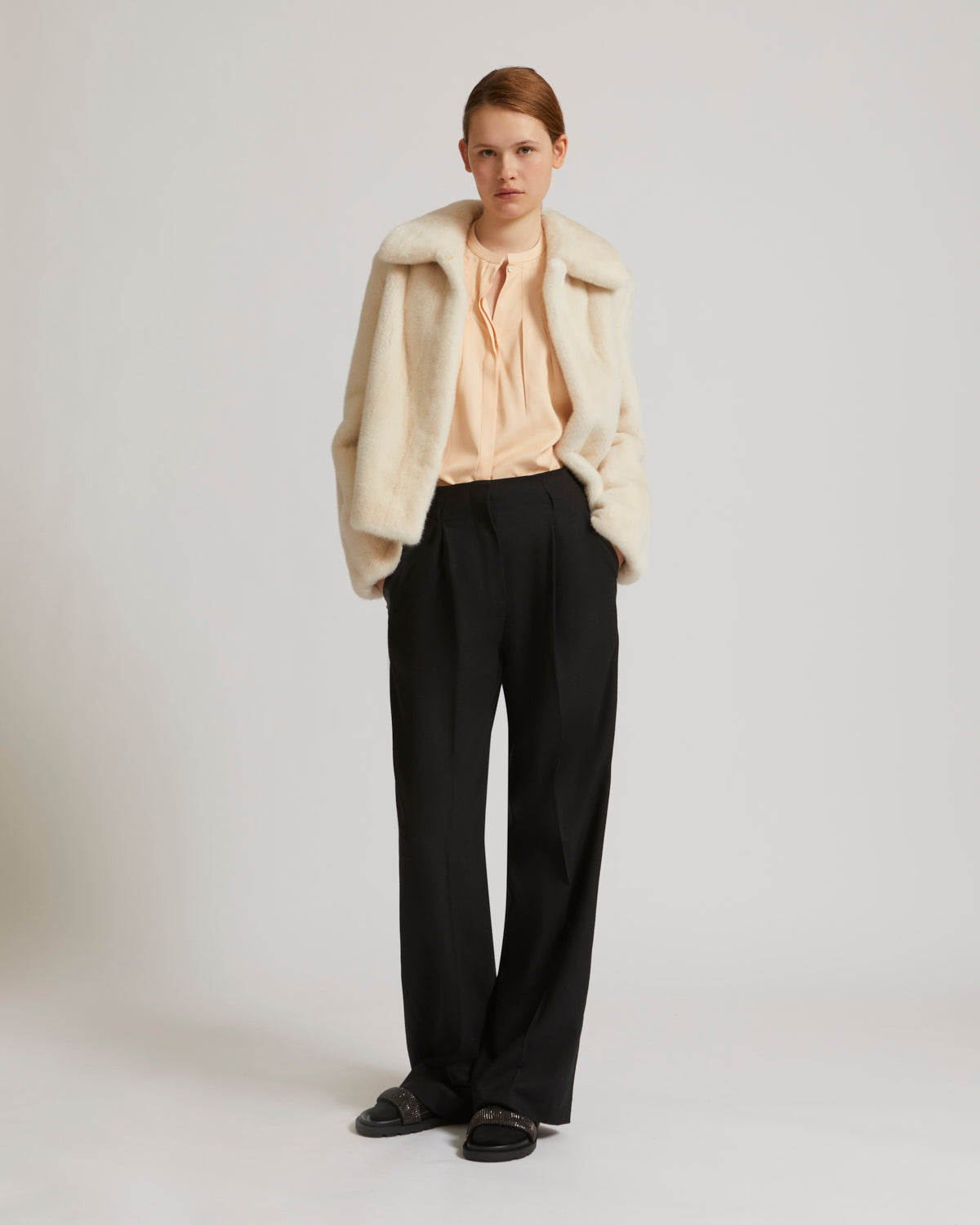 Short jacket in long-haired mink fur