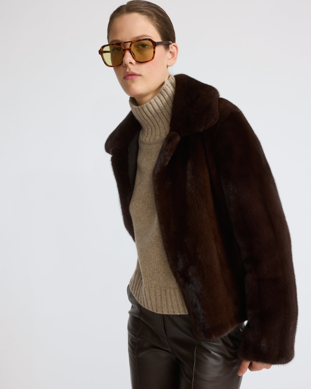 Short jacket in long-haired mink fur