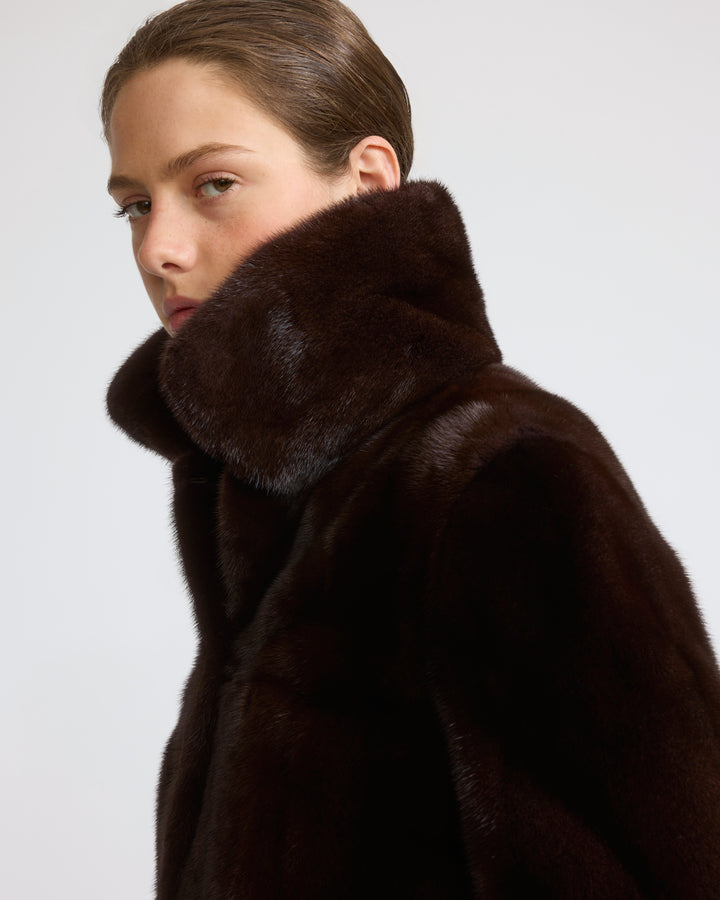 Short jacket in long-haired mink fur