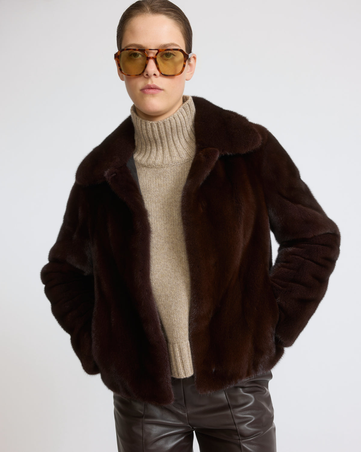 Short jacket in long-haired mink fur