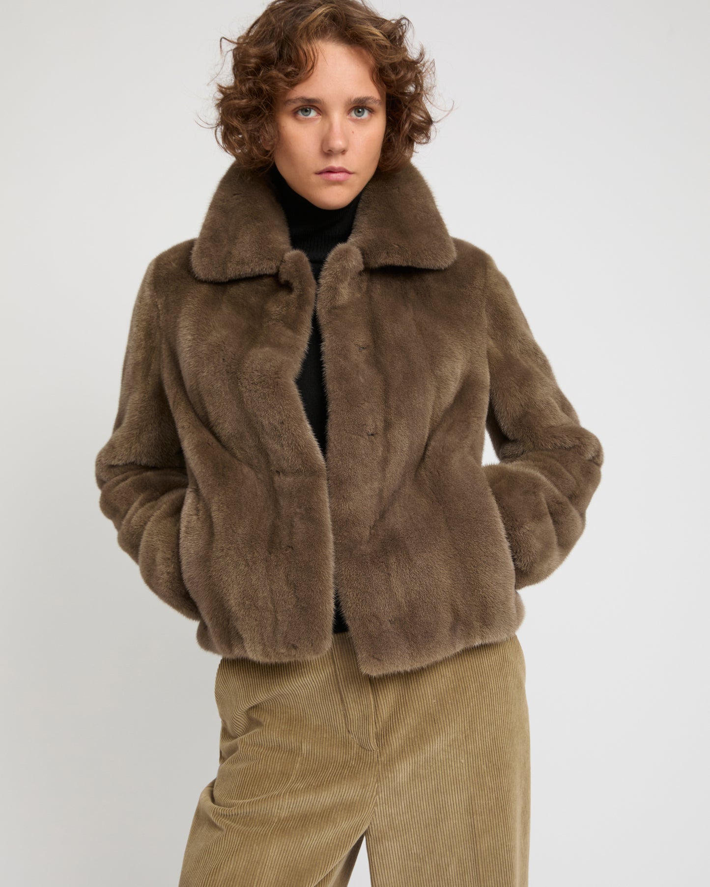 Short jacket in long-haired mink fur