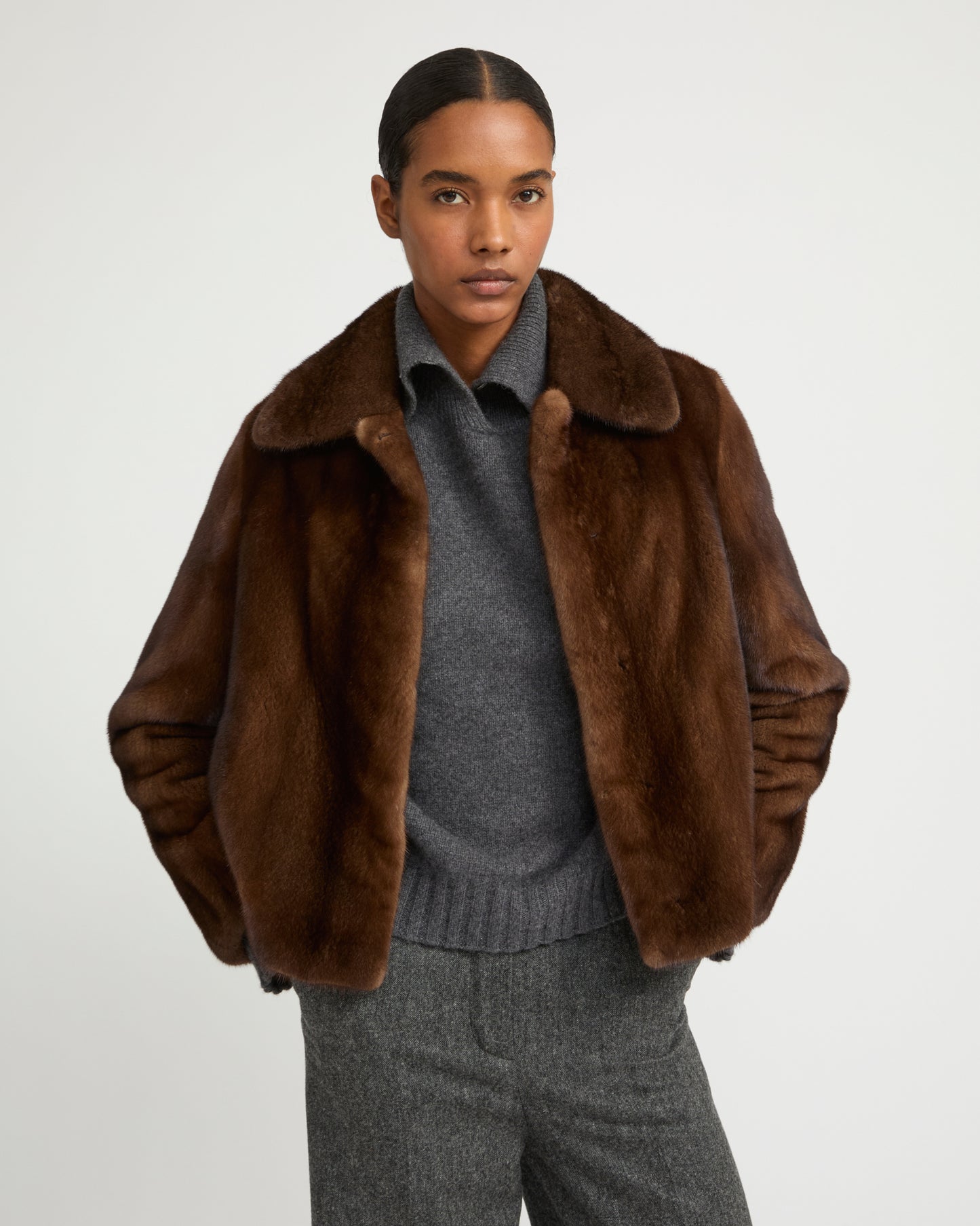 Short jacket in long-haired mink fur