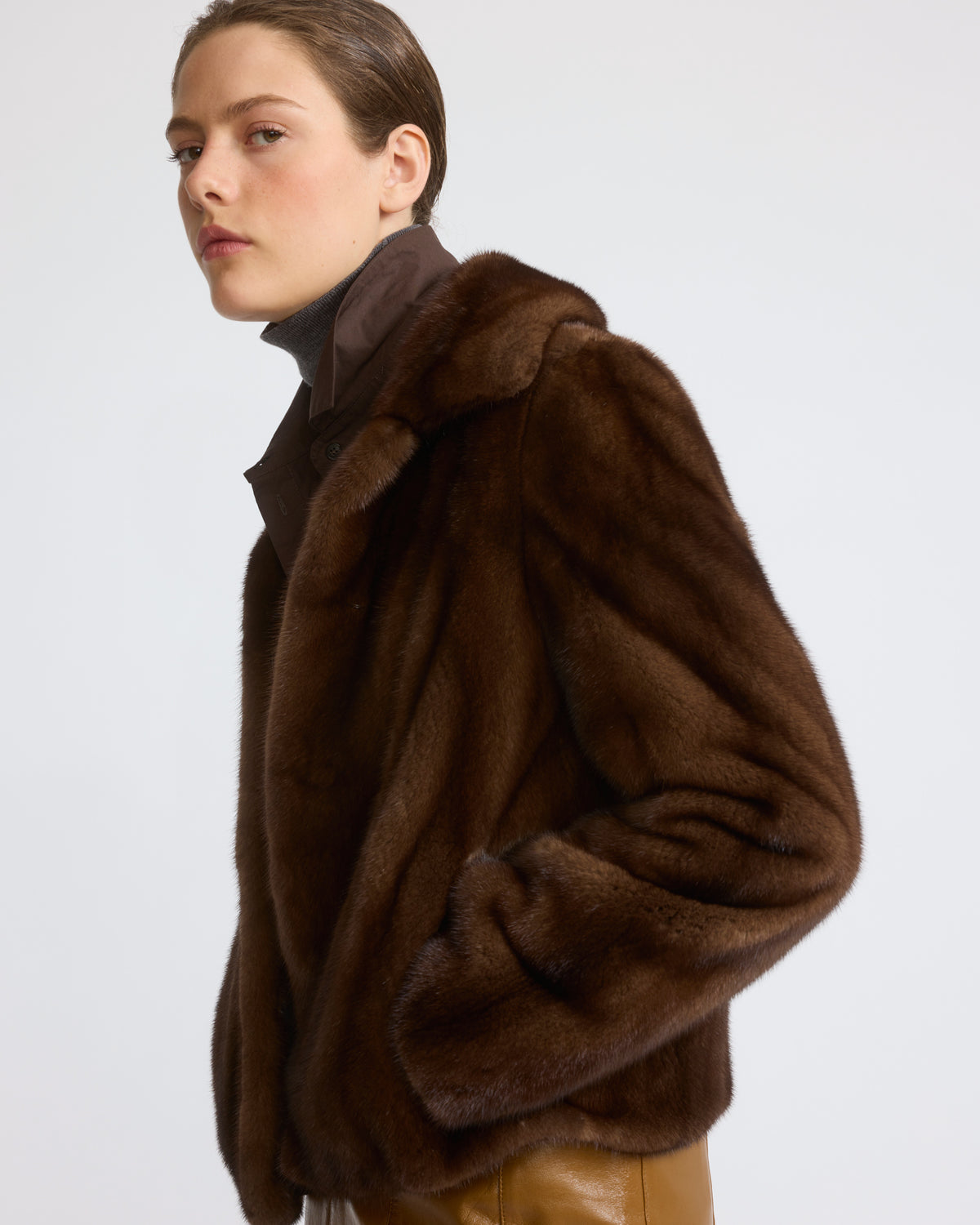 Short jacket in long-haired mink fur