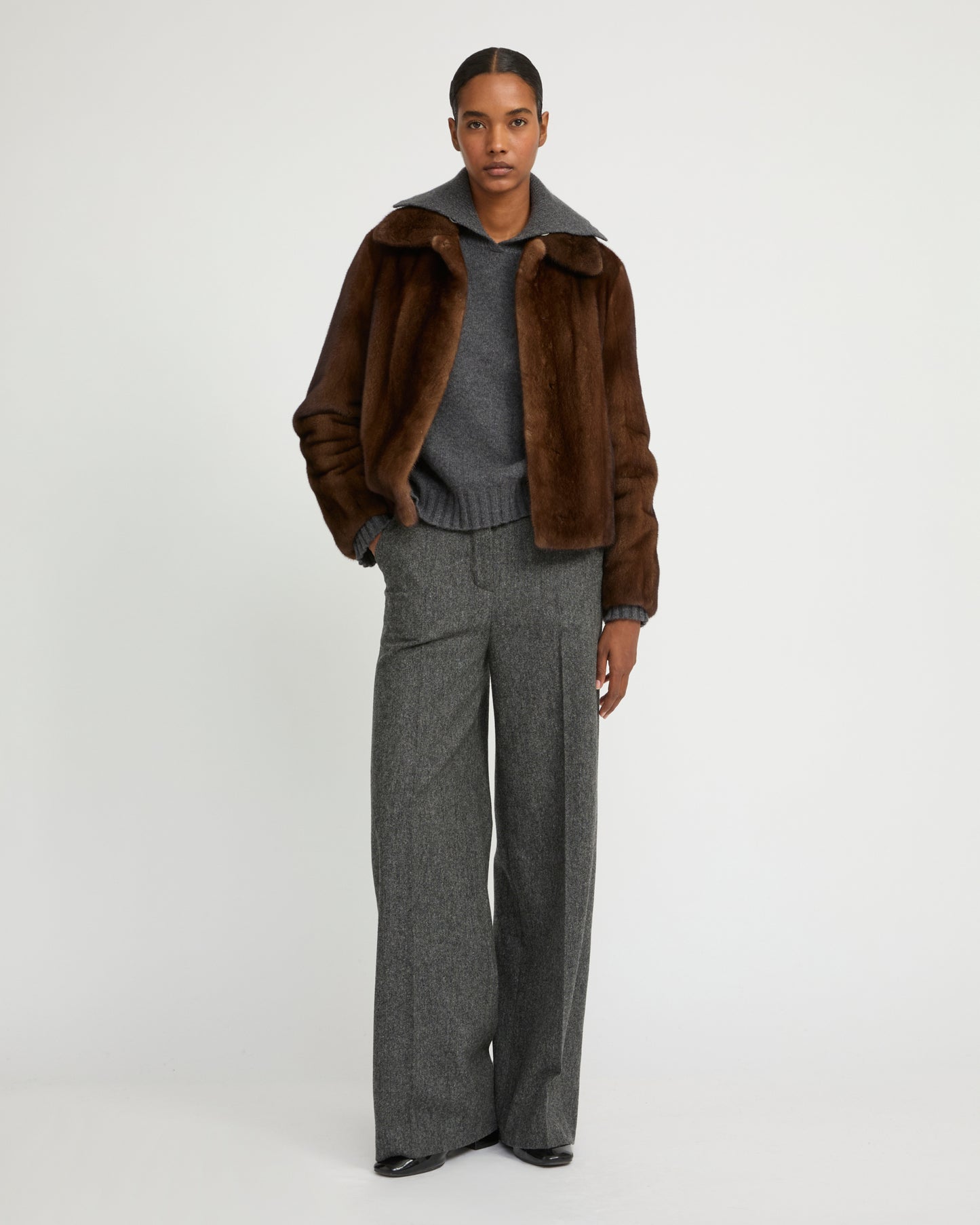 Short jacket in long-haired mink fur