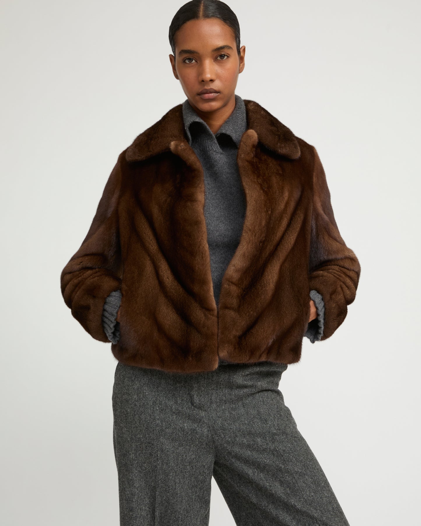 Short jacket in long-haired mink fur