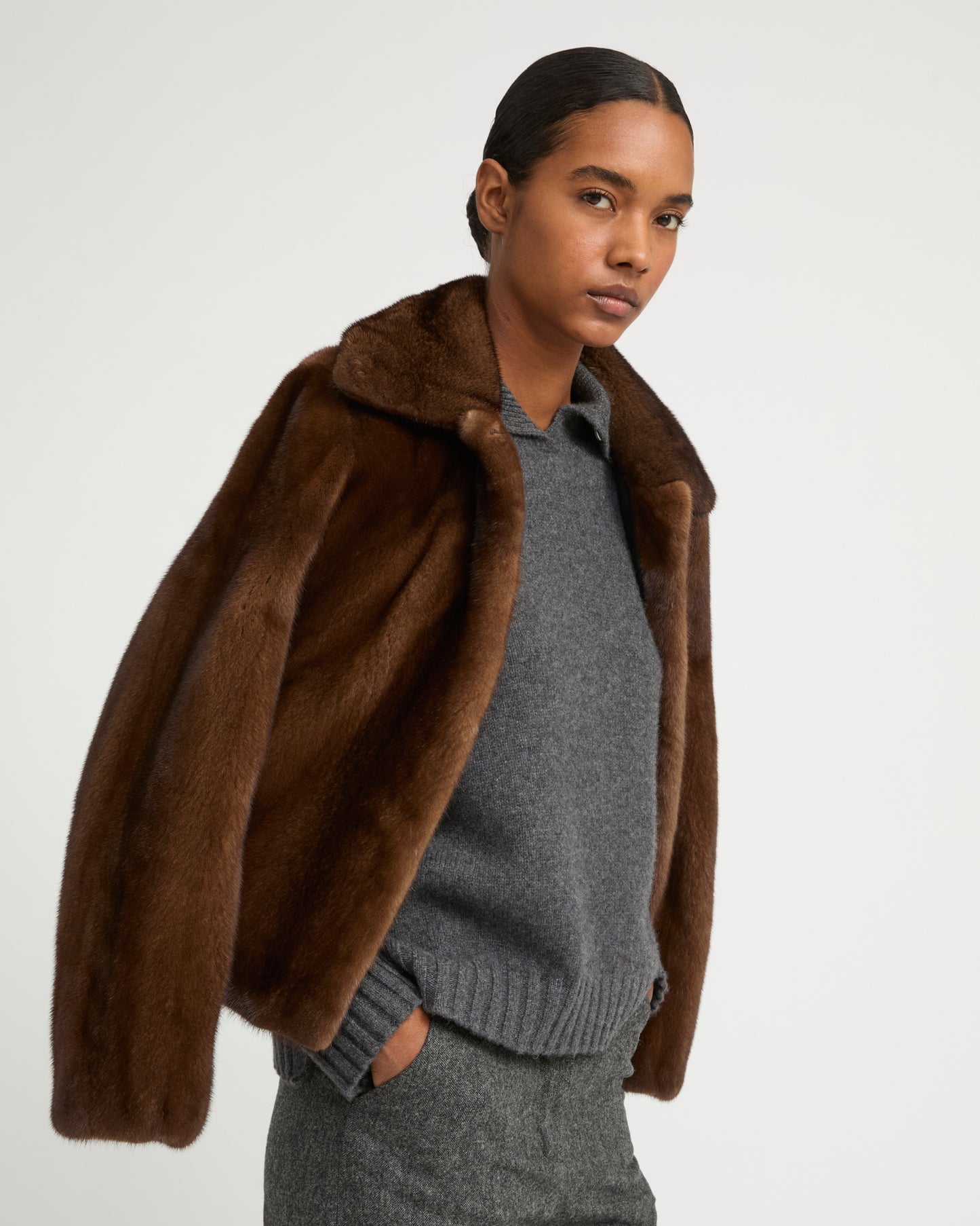 Short jacket in long-haired mink fur