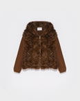 Hooded jacket in knit and curly lamb
