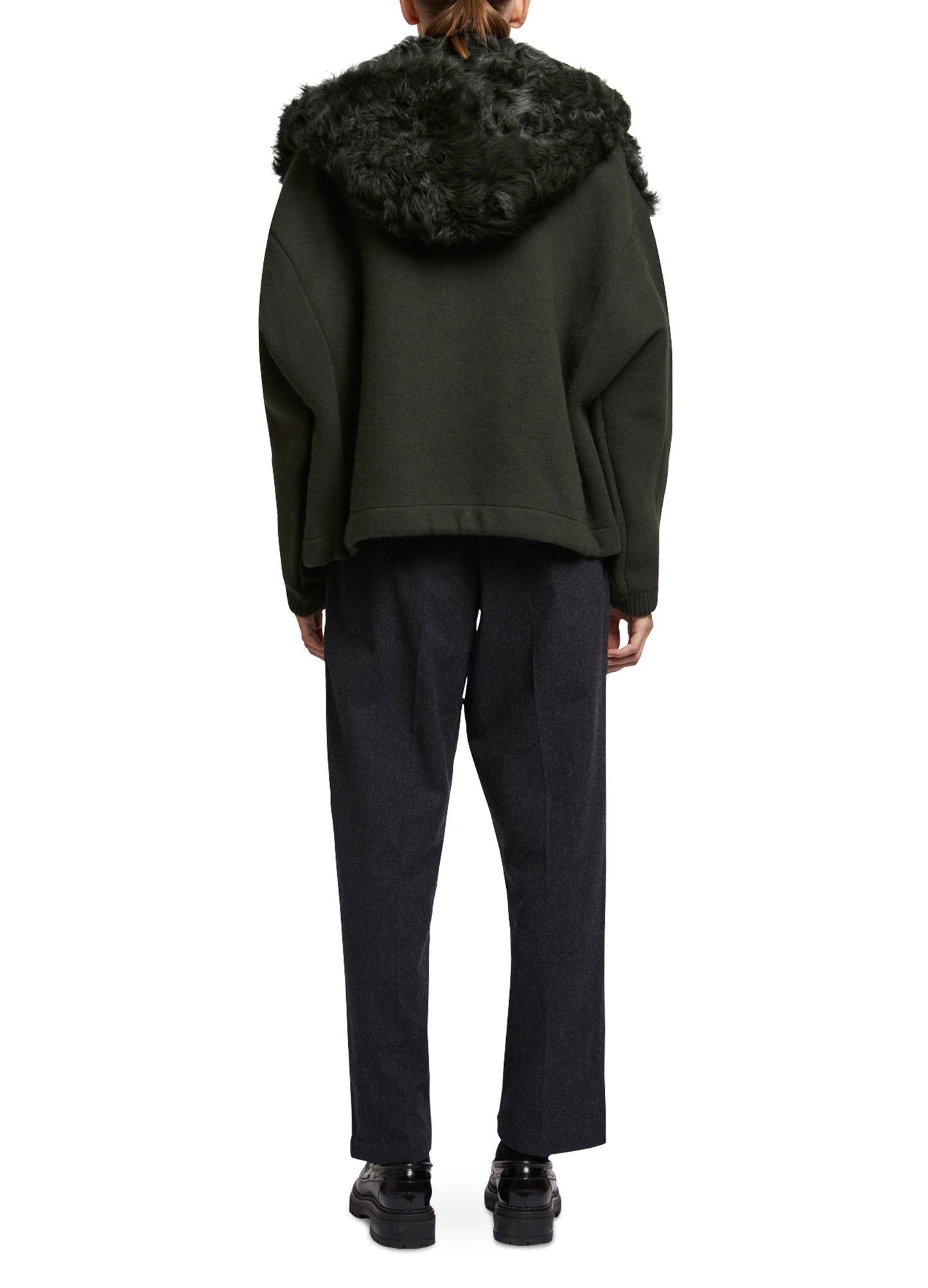Hooded jacket in knit and curly lamb -Yves Salomon