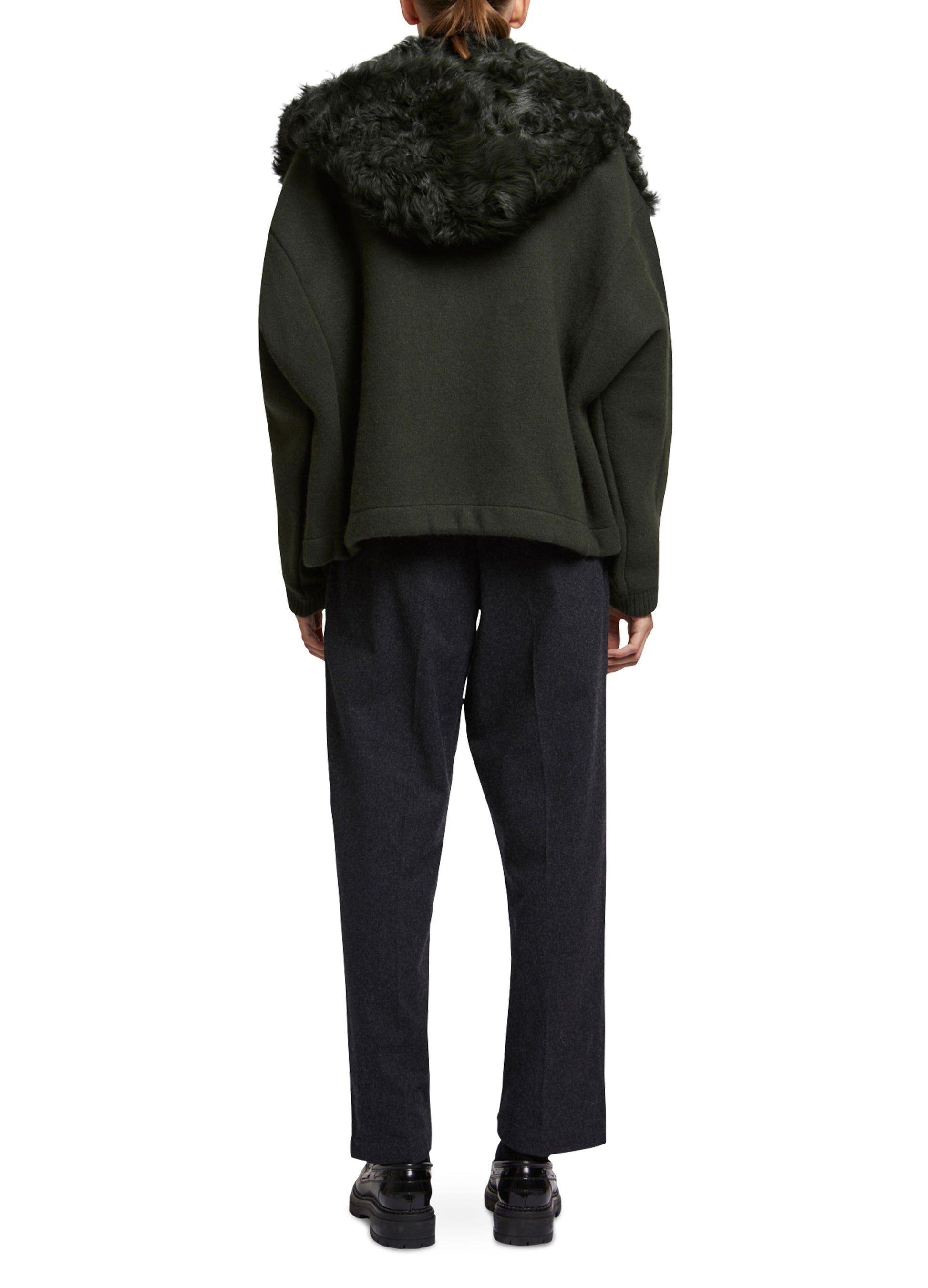 Hooded jacket in knit and curly lamb -Yves Salomon