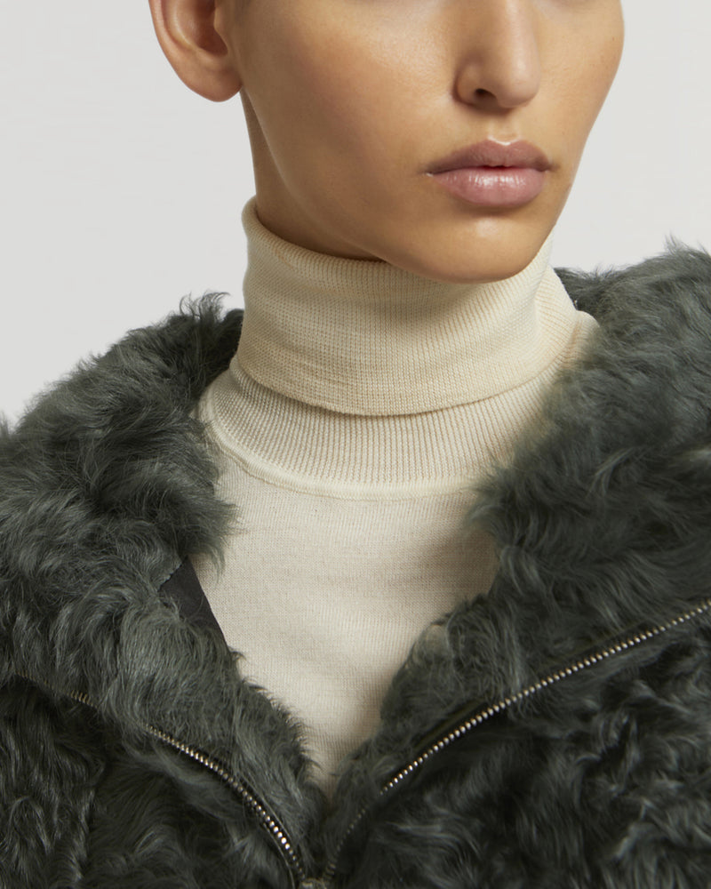 Hooded jacket in knit and curly lamb-Yves Salomon-Winter sale & boxing day