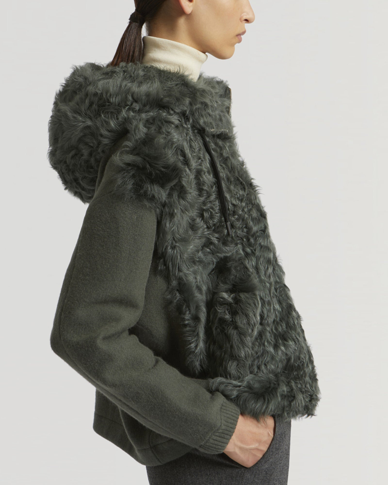Hooded jacket in knit and curly lamb-Yves Salomon-Winter sale & boxing day