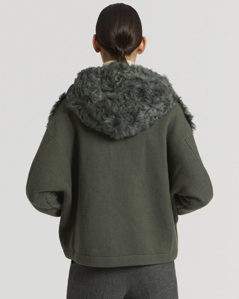 Hooded jacket in knit and curly lamb-Yves Salomon-Winter sale & boxing day