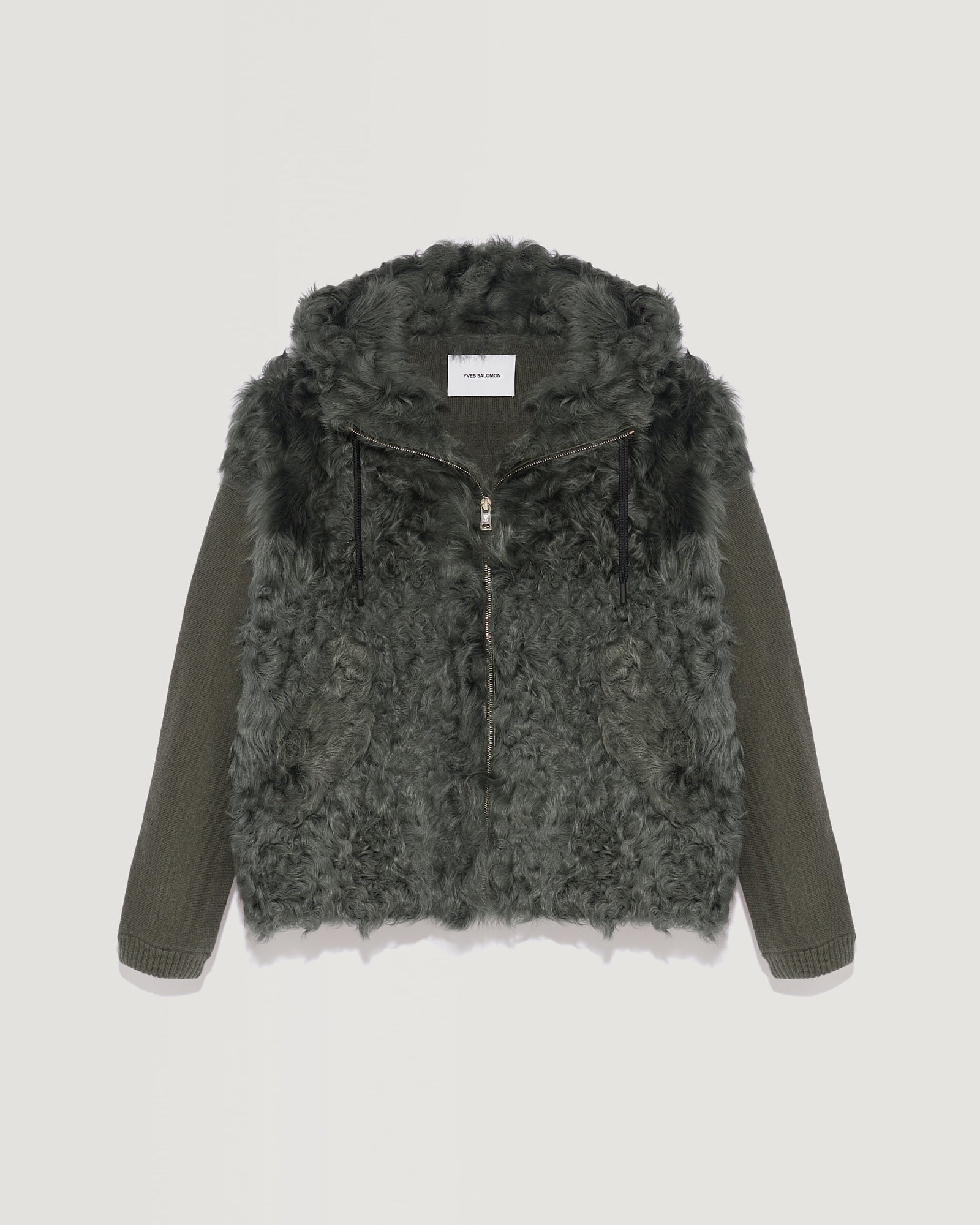 Hooded jacket in knit and curly lamb-Yves Salomon-Winter sale & boxing day