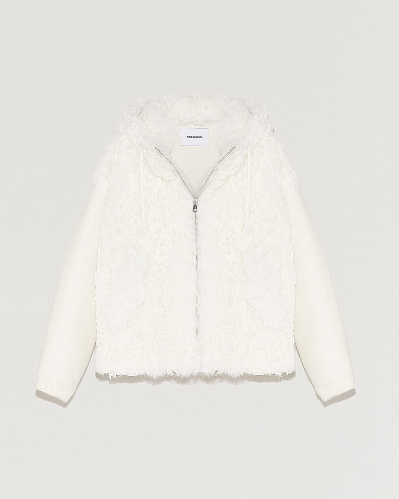 Hooded jacket in knit and curly lamb-Yves Salomon-Winter sale & boxing day