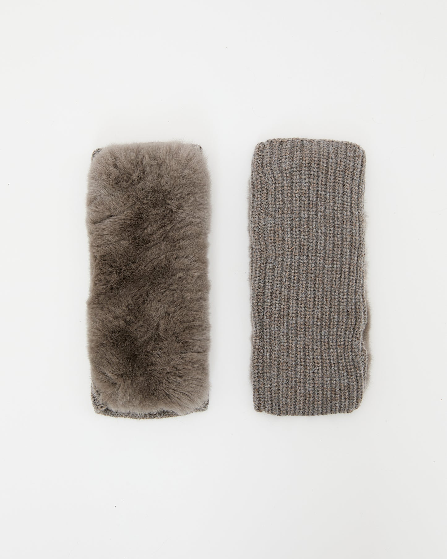 Cashmere wool knit and rex rabbit fingerless gloves -Yves Salomon