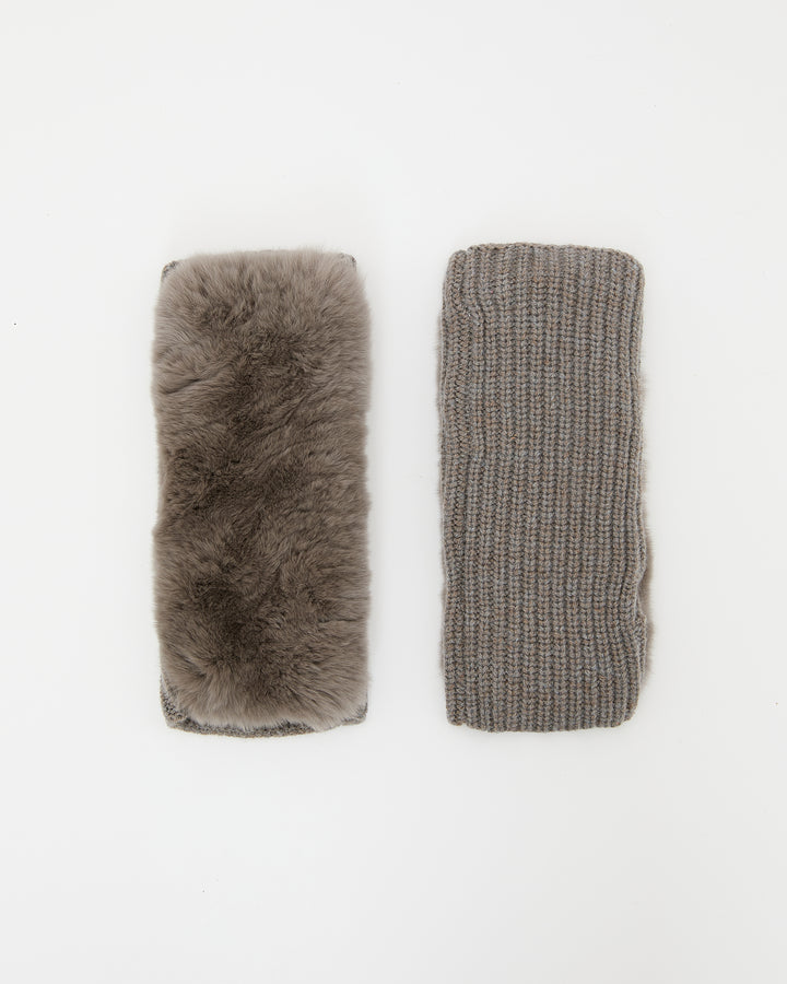 Cashmere wool knit and rex rabbit fingerless gloves -Yves Salomon