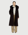 Belted coat in cashmere wool with fox fur collar and lapel