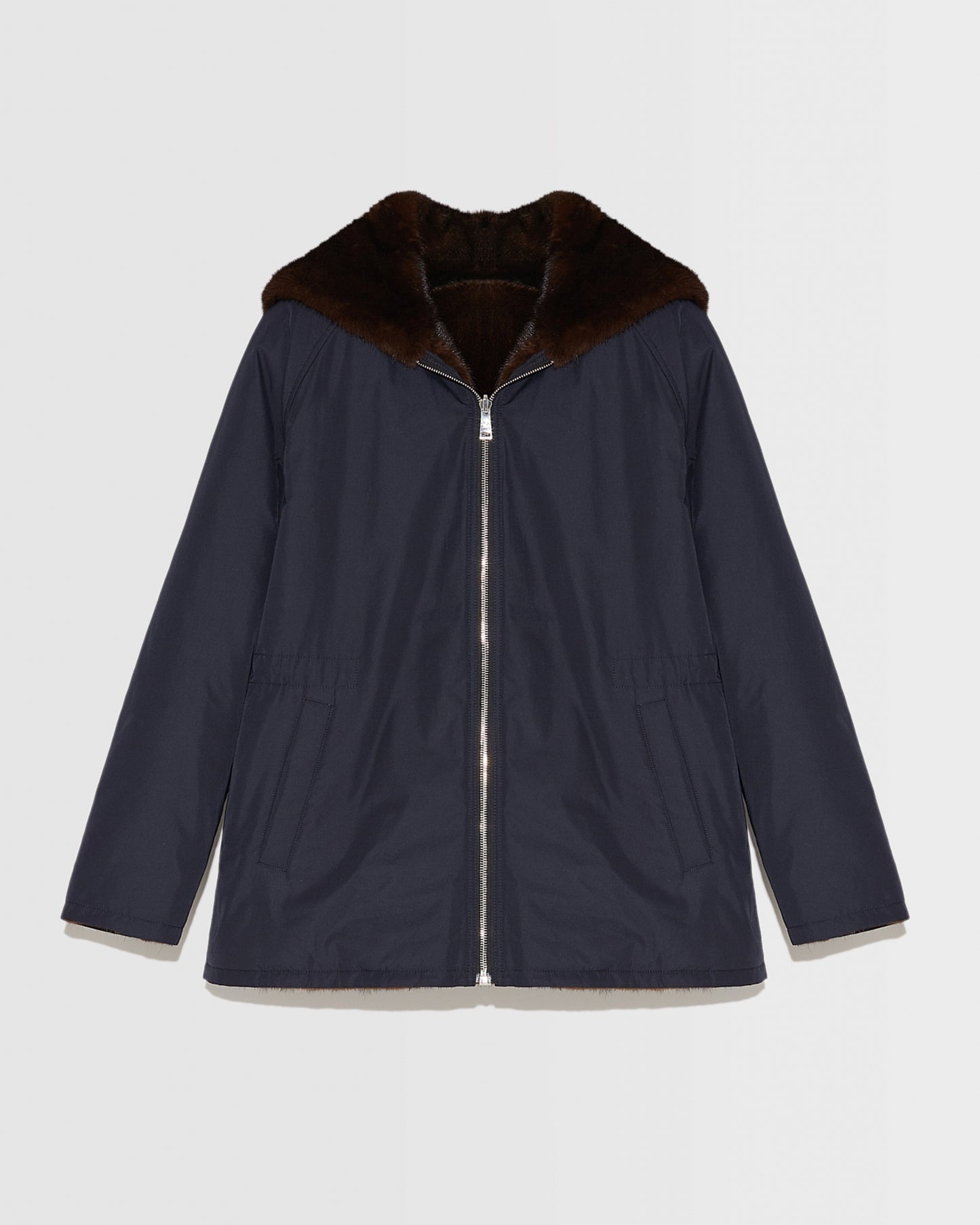 Hooded blouson in mink fur reversible technical fabric