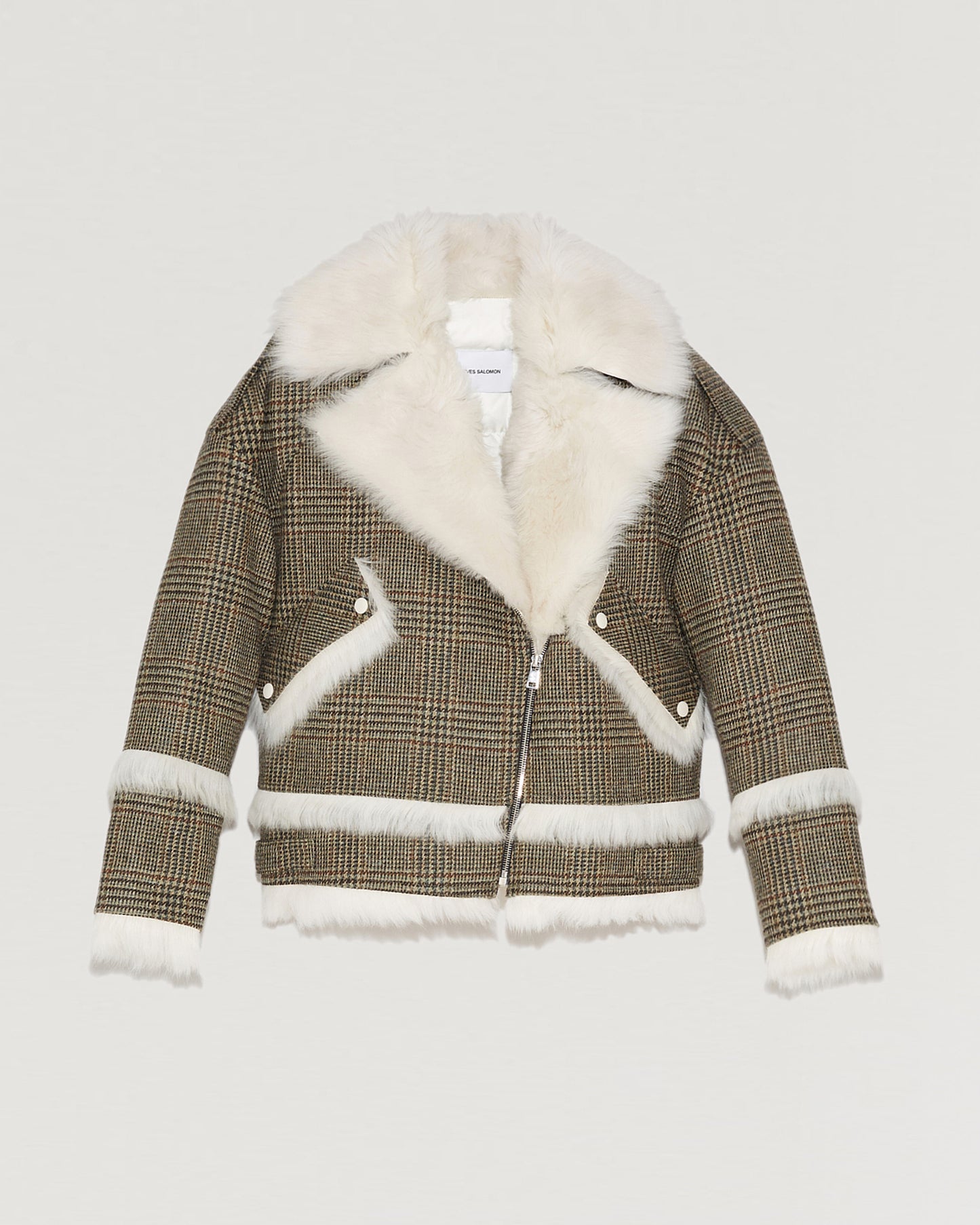 Black Friday 2025- Woollen fabric and shearling biker jacket-Yves Salomon-Winter sale & boxing day