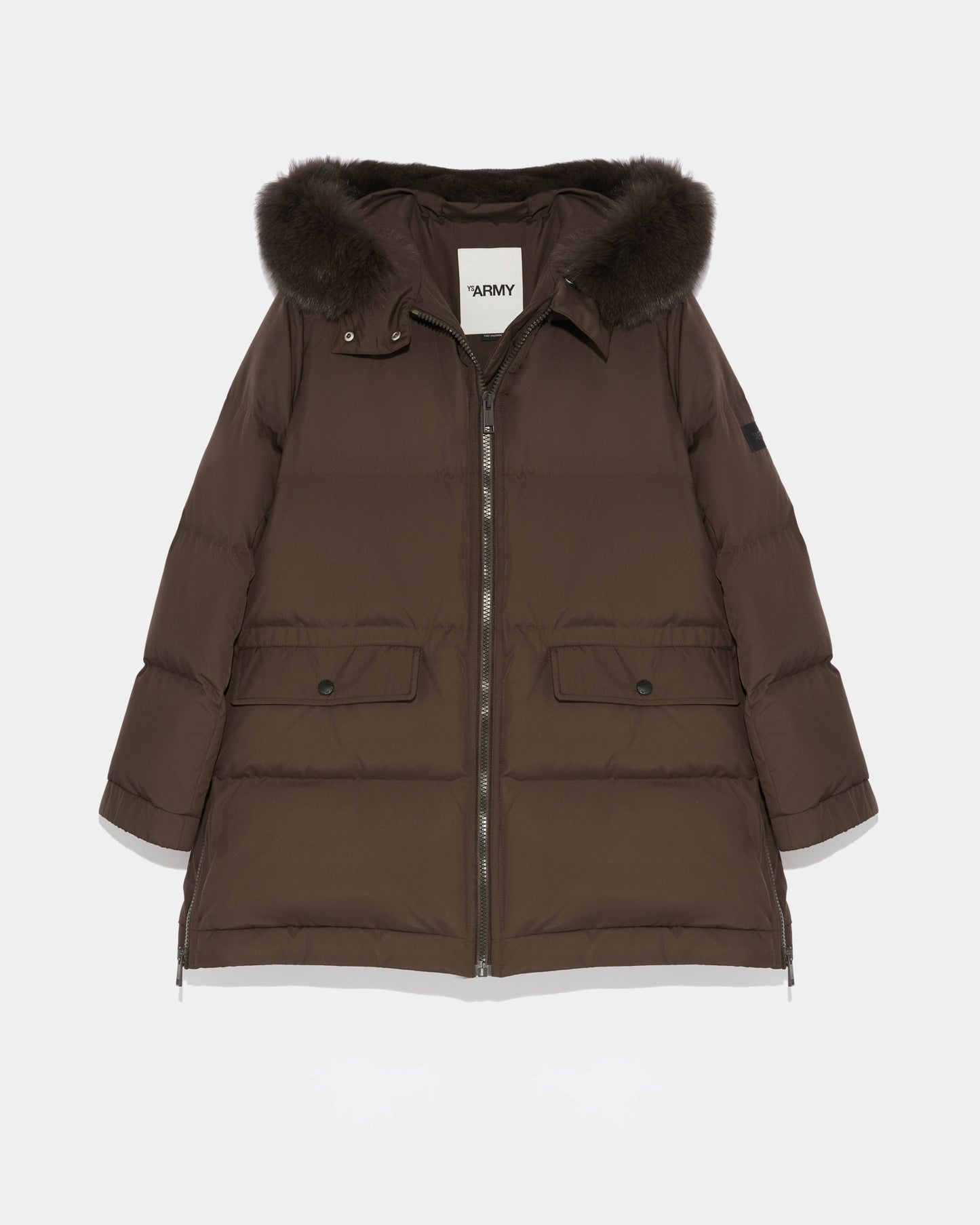 “A” line hooded down jacket with fox fur -Yves Salomon
