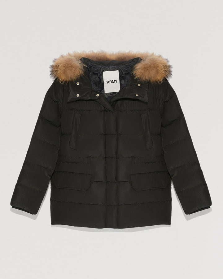 Black Friday 2025- Hooded down jacket with marmot fur-Yves Salomon-Winter sale & boxing day