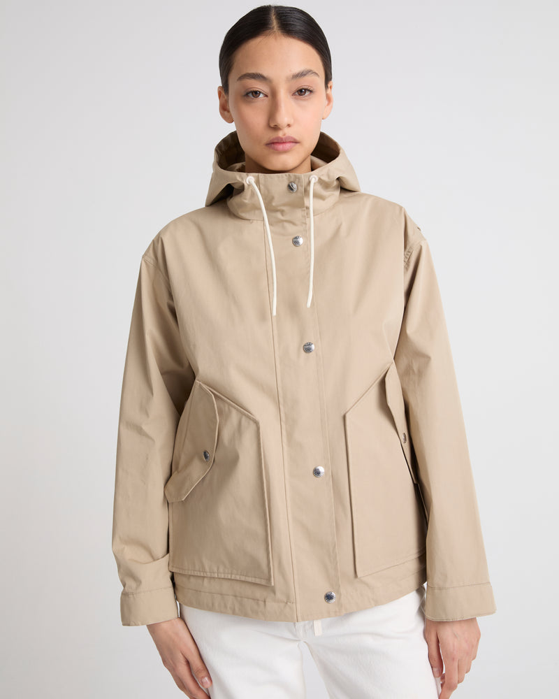 Short parka in technical cotton-mix fabric