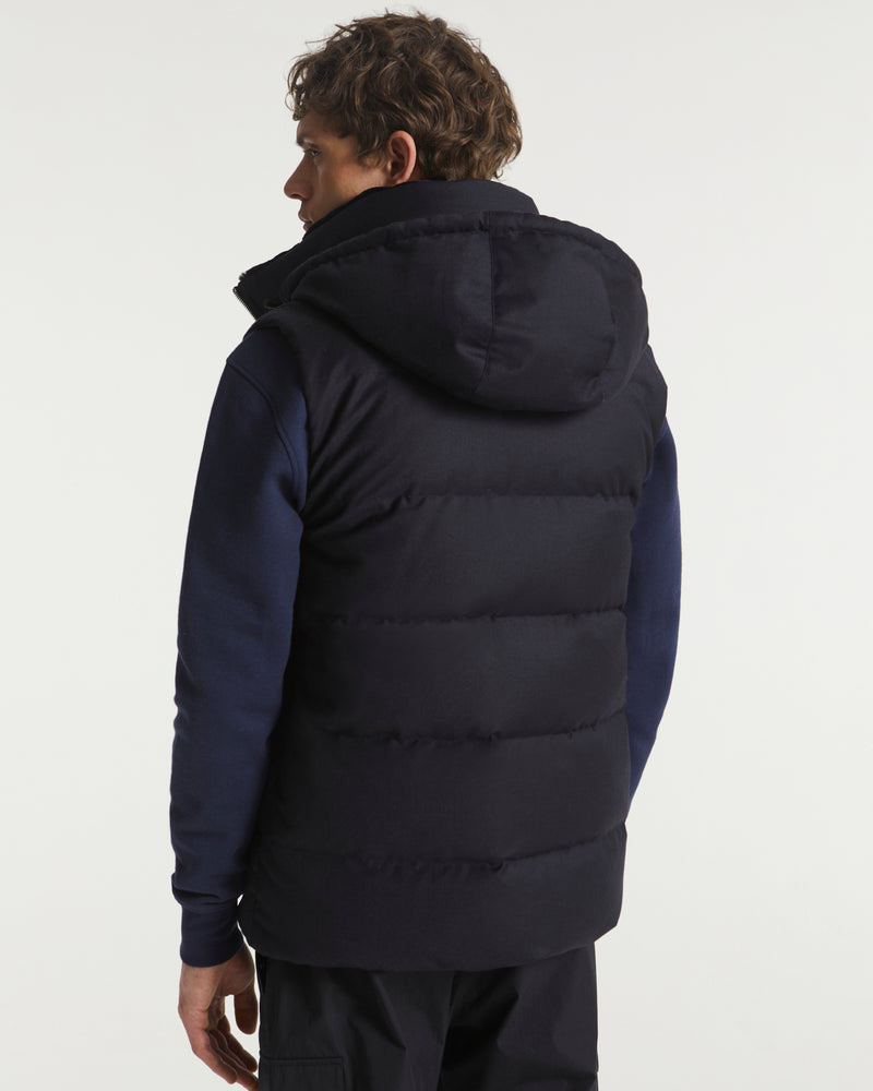 Down Gilet made with Loro Piana fabric with mink fur trim