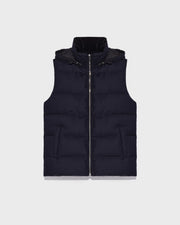 Down Gilet made with Loro Piana fabric with mink fur trim