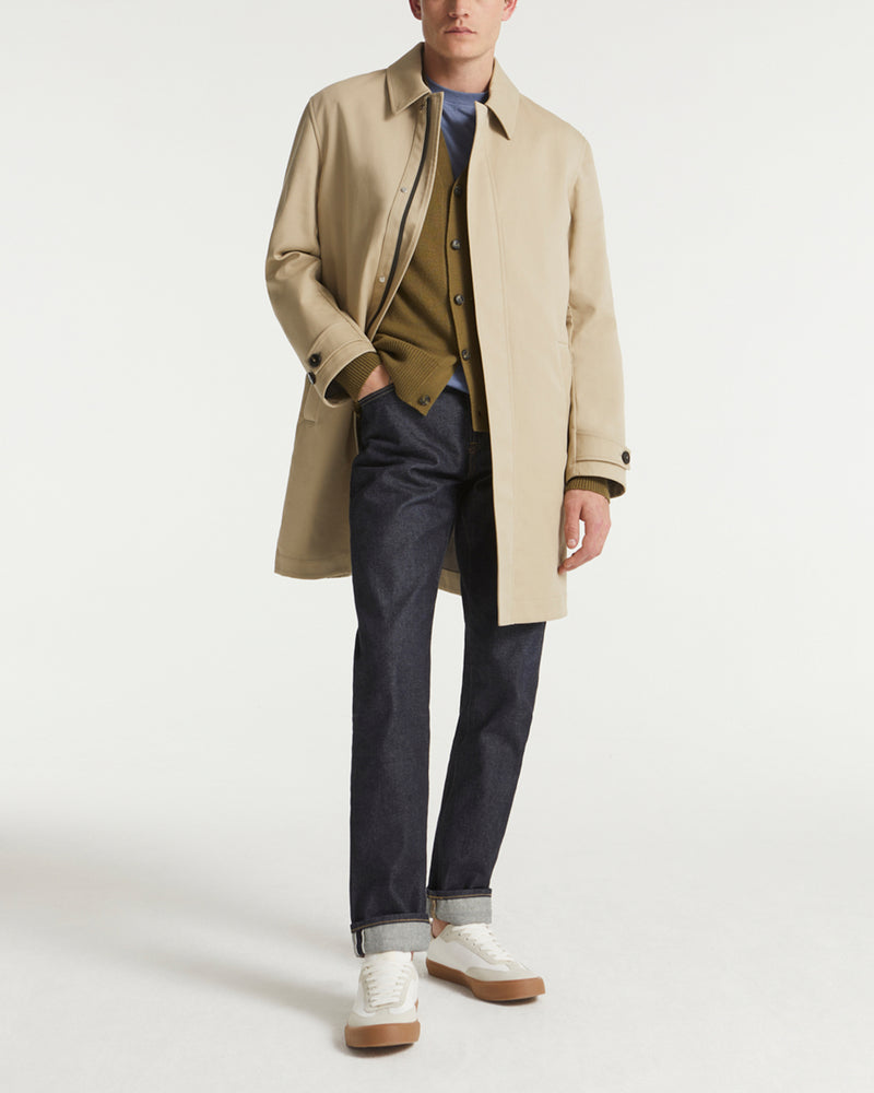 Mac coat in double-sided fabric with leather details