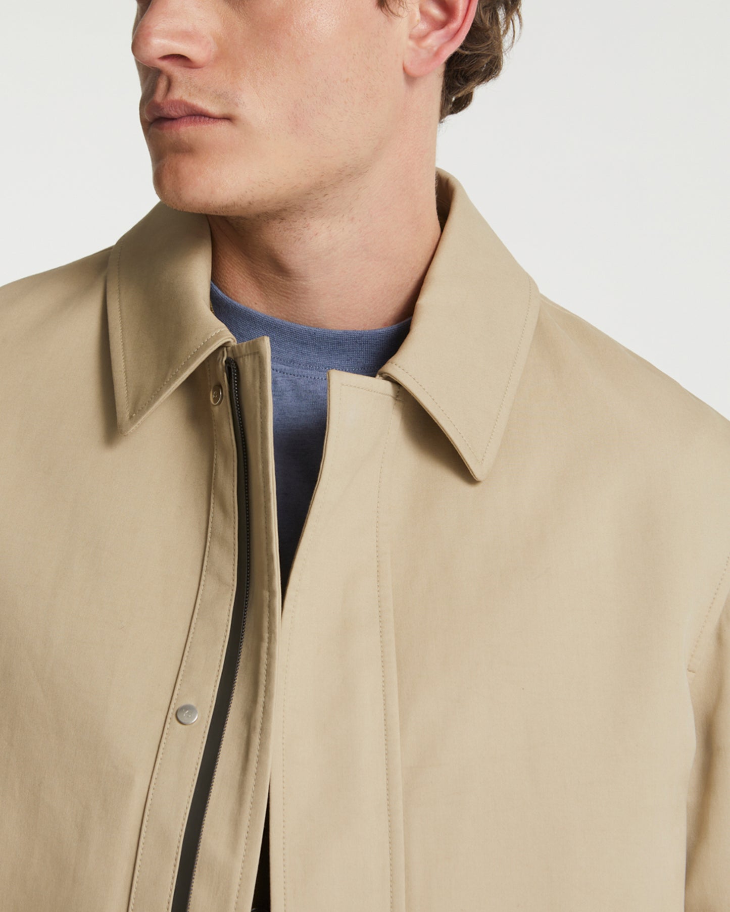 Mac coat in double-sided fabric with leather details