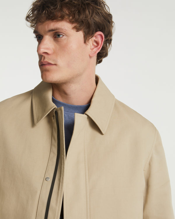 Mac coat in double-sided fabric with leather details - beige
