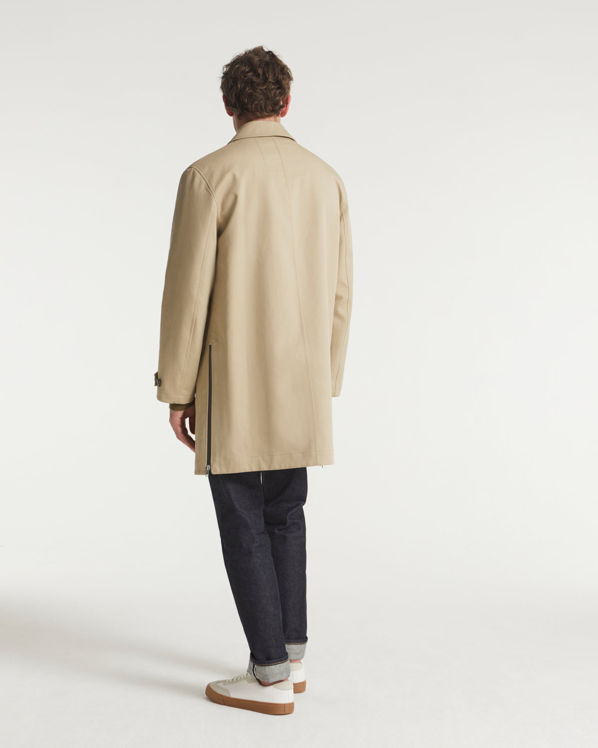 Mac coat in double-sided fabric with leather details - beige