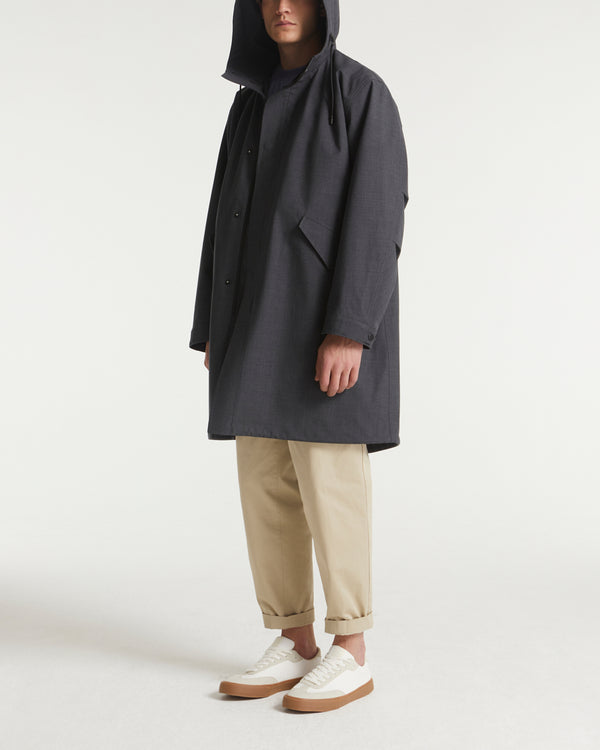 Waterproof fishtail parka in technical cold wool