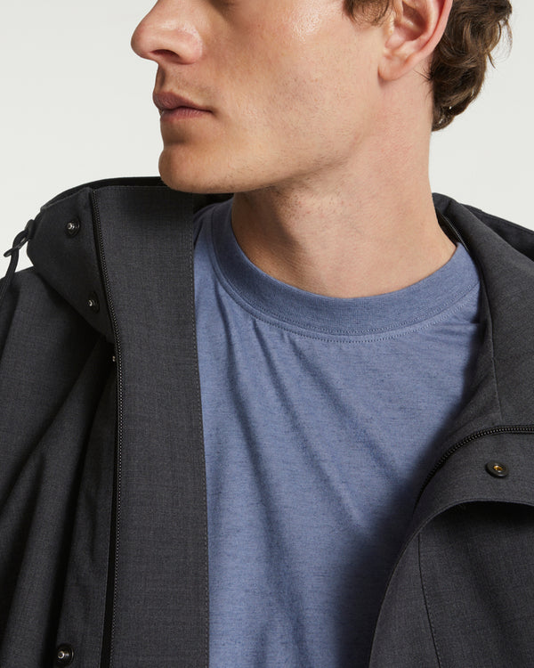 Waterproof fishtail parka in technical cold wool