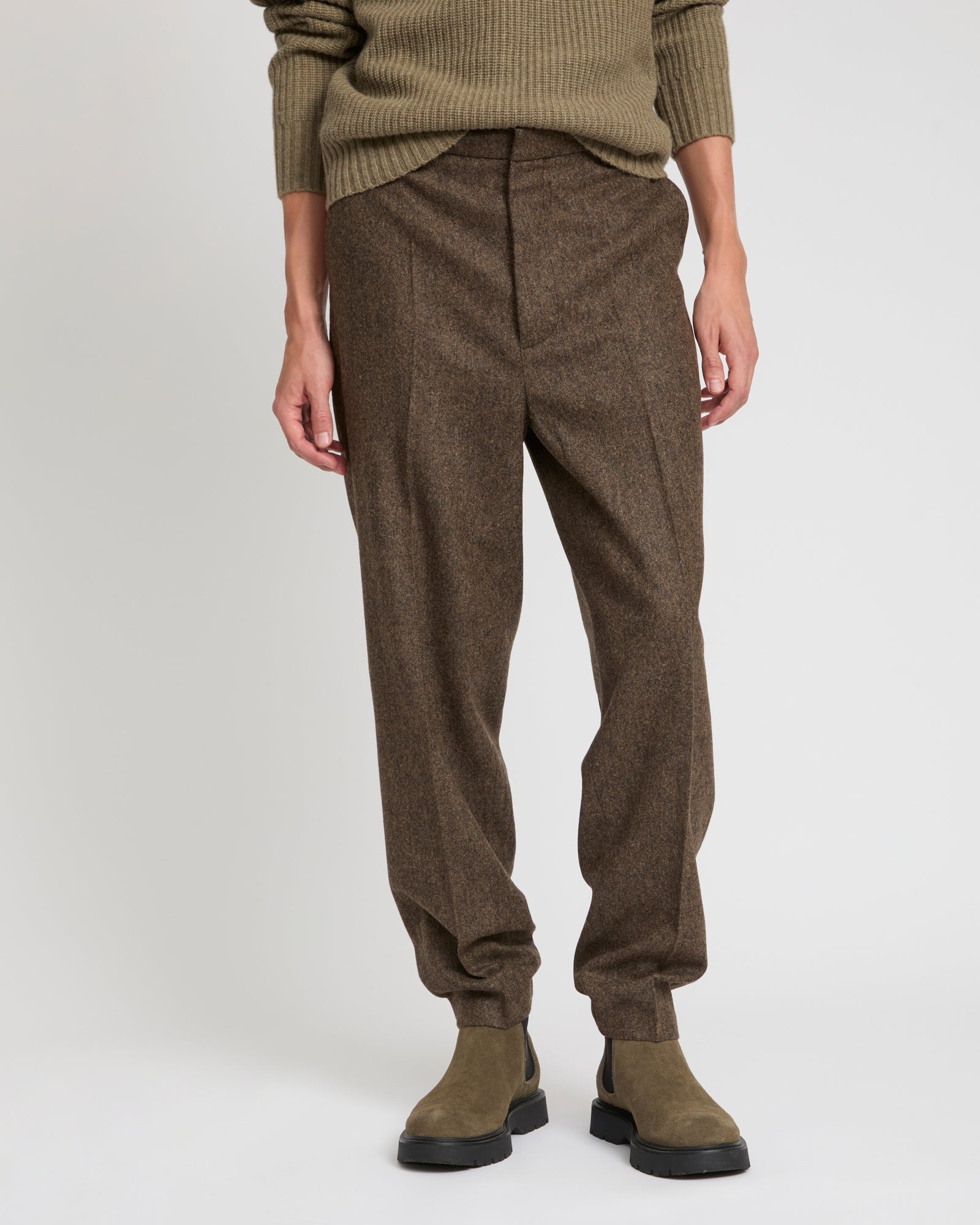 Straight-leg cashmere and wool tweed trousers -Yves Salomon