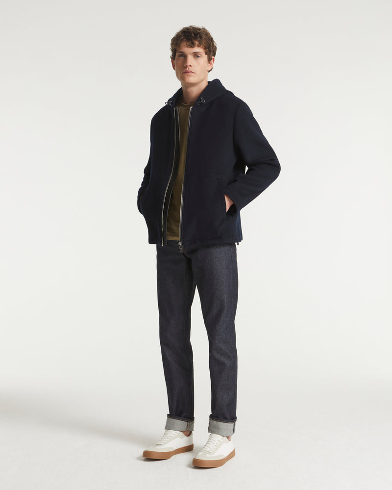 Double-sided wool-cashmere hoodie - navy