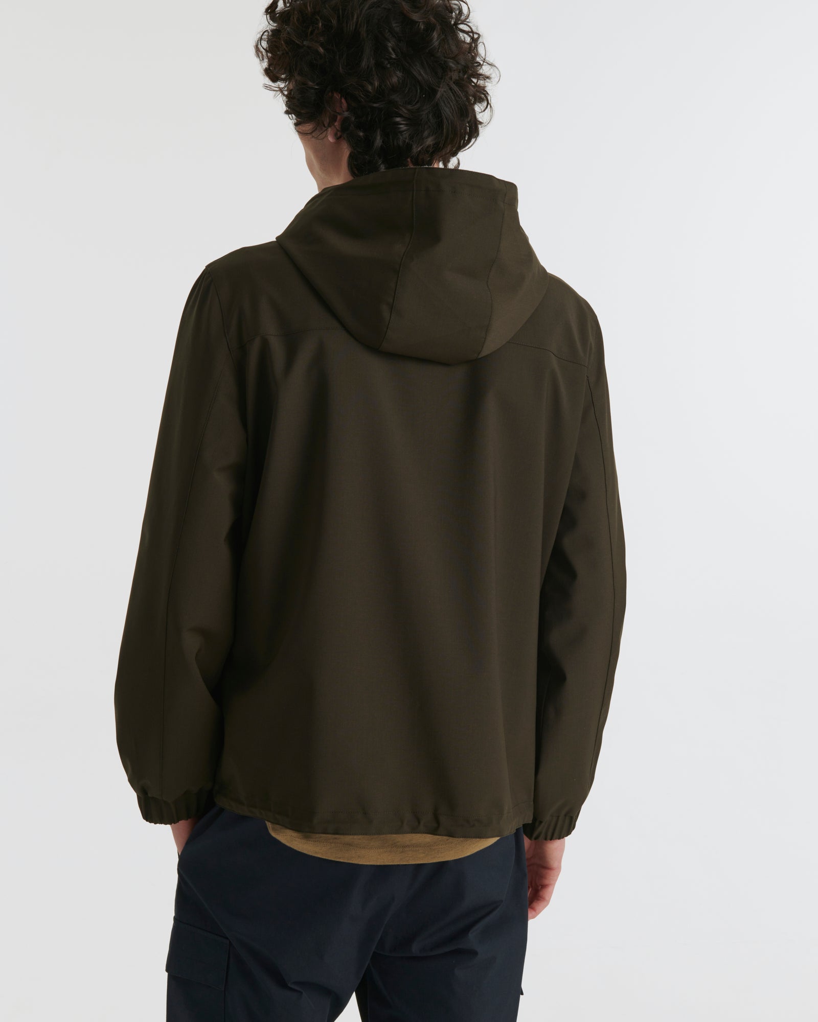 Jersey reversible wool blend hoody - brown