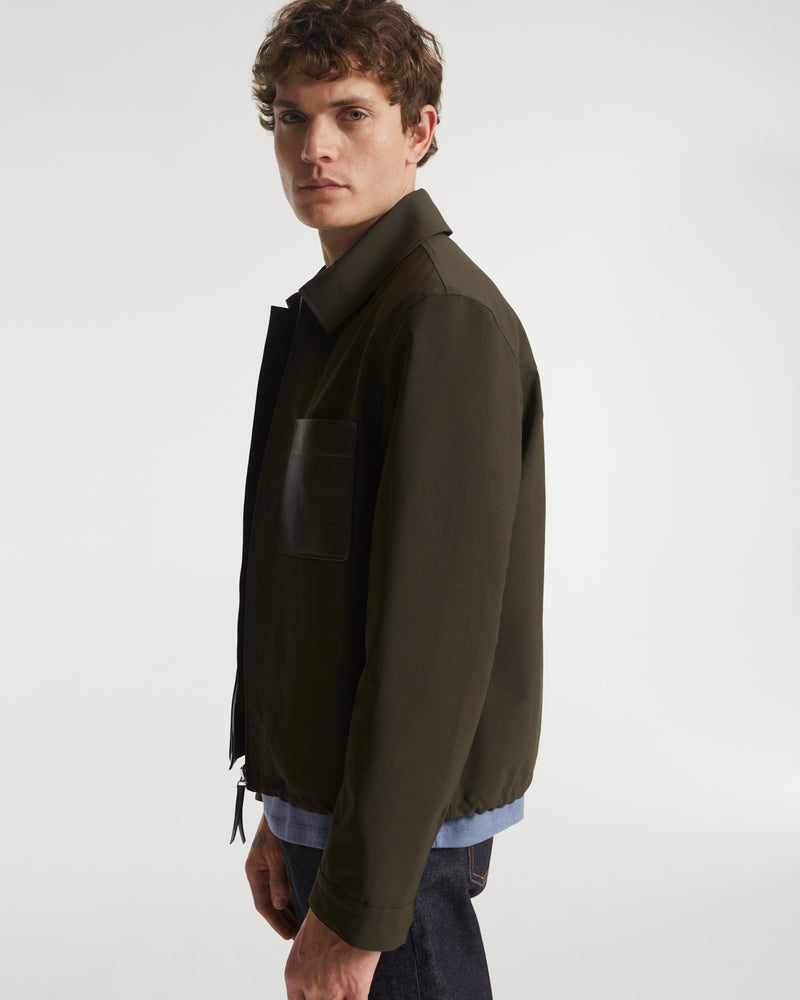 Wool-blend jacket with leather detail