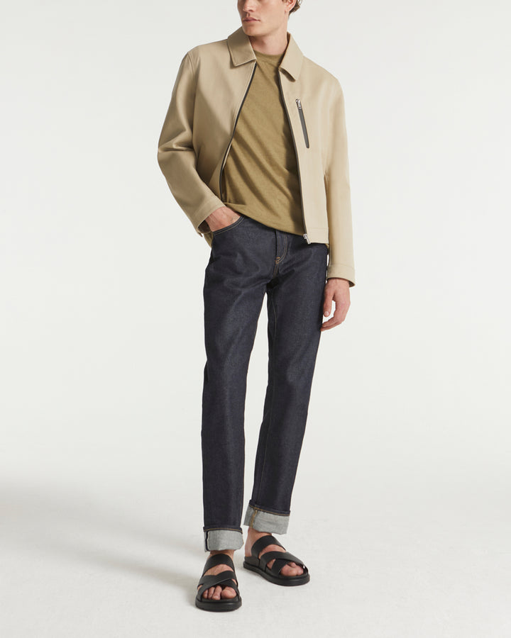 Double-sided fabric jacket with leather details
