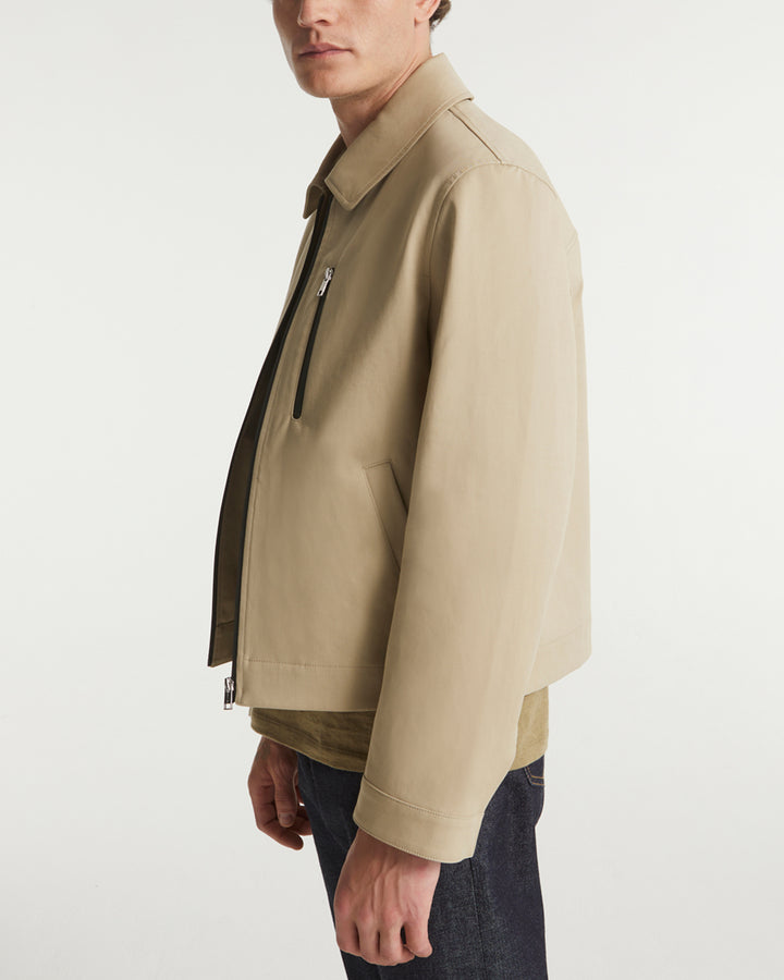 Double-sided fabric jacket with leather details