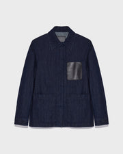 Denim workwear jacket with leather detail