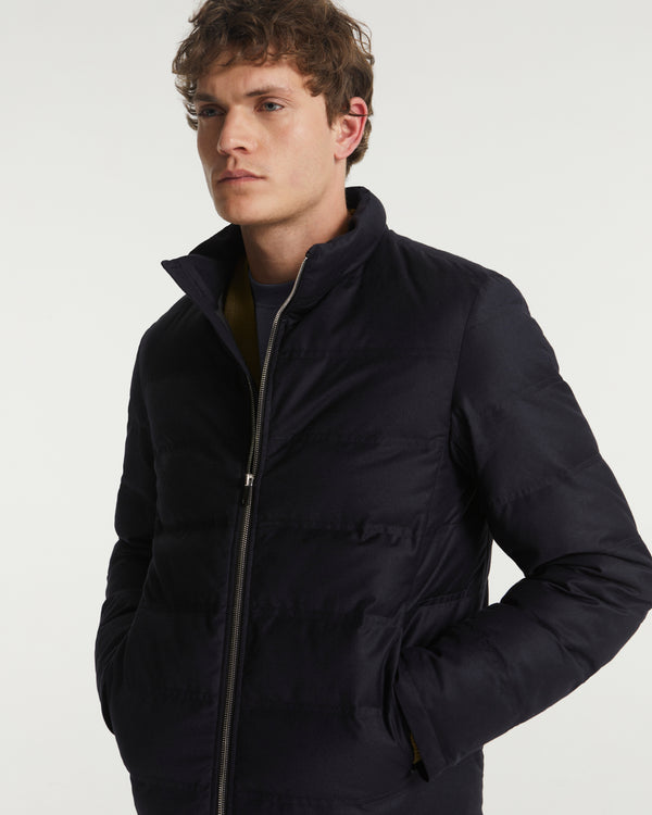 Collar down jacket in Loro Piana fabric - navy