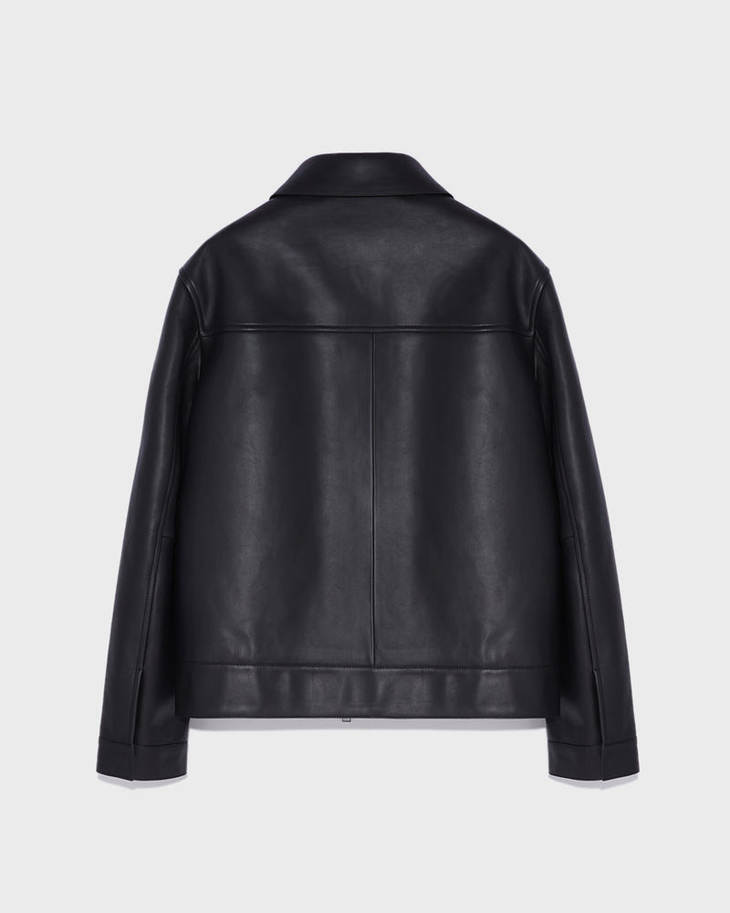 Leather jacket with leatherworking finish - black